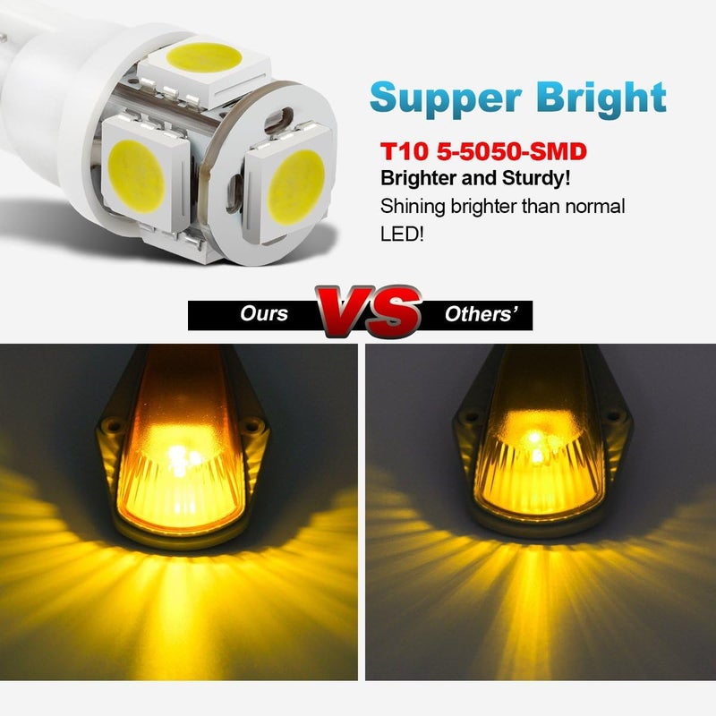 Partsam 5pcs Top Cab Marker Roof Running Light Amber Cover Lens 15442 + 5X 5050 T10 194 LED Bulbs Compatible with Ford F-150 F-250 F-350 1973-1997 F Series Pickup Super Duty Trucks. - Image 4