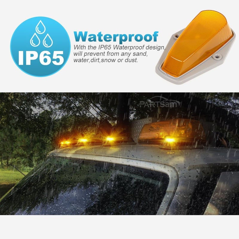 Partsam 5pcs Top Cab Marker Roof Running Light Amber Cover Lens 15442 + 5X 5050 T10 194 LED Bulbs Compatible with Ford F-150 F-250 F-350 1973-1997 F Series Pickup Super Duty Trucks. - Image 3