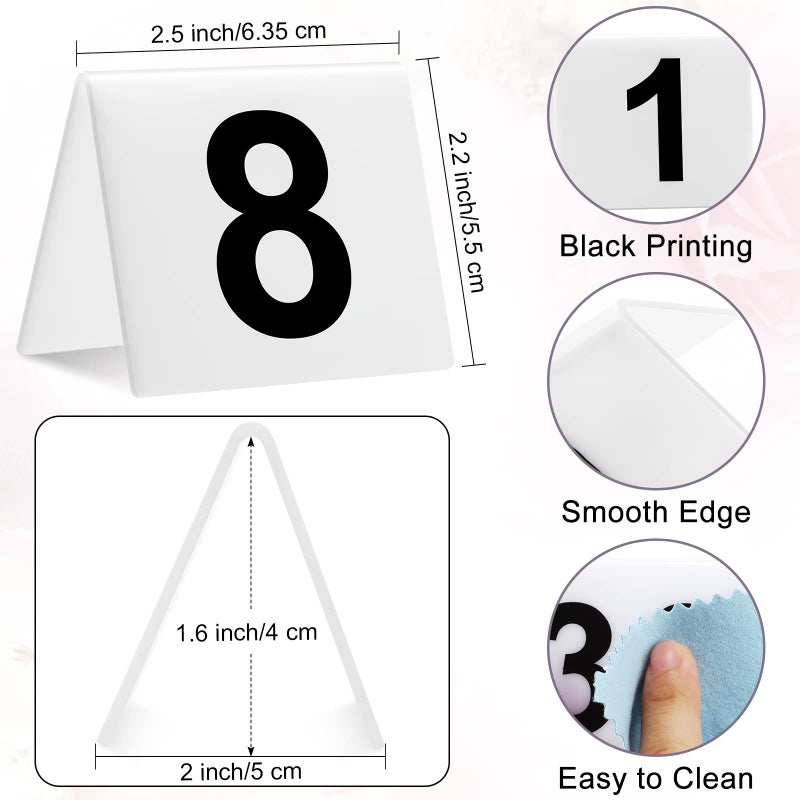 Yulejo 40 Pieces Acrylic Tent Table Numbers 1-40 Double Side Numbered Table Tents Restaurant Wedding Table Number White Table Tent Numbers Cards Signs for Party Banquets Service Evidence Markers Supplies - Image 2