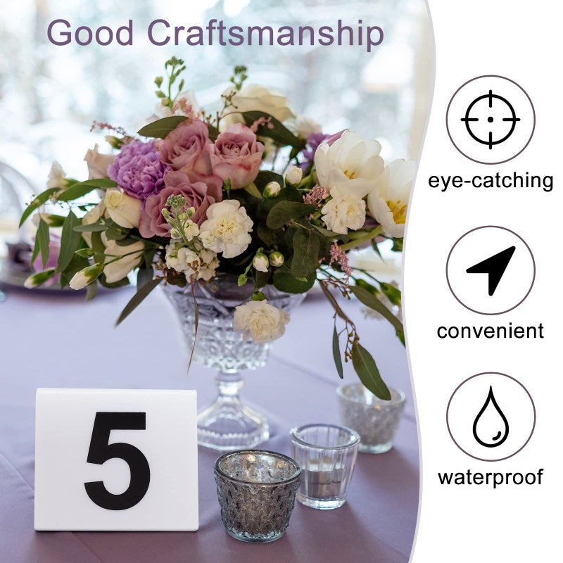 Yulejo 40 Pieces Acrylic Tent Table Numbers 1-40 Double Side Numbered Table Tents Restaurant Wedding Table Number White Table Tent Numbers Cards Signs for Party Banquets Service Evidence Markers Supplies - Image 3