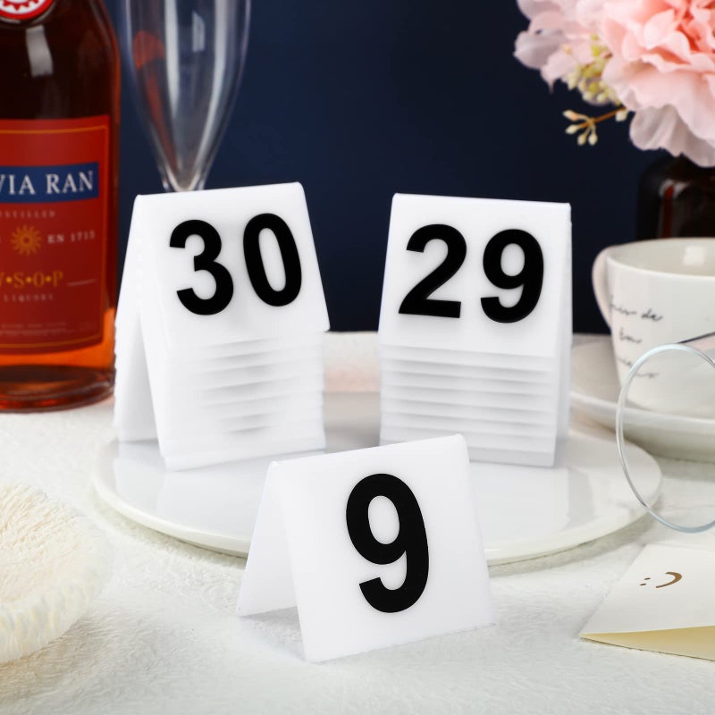 Yulejo 40 Pieces Acrylic Tent Table Numbers 1-40 Double Side Numbered Table Tents Restaurant Wedding Table Number White Table Tent Numbers Cards Signs for Party Banquets Service Evidence Markers Supplies - Image 4