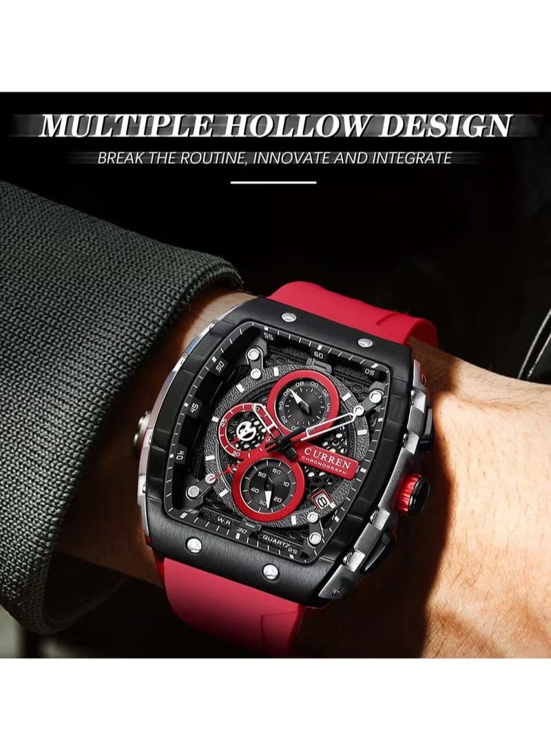 CURREN Men's Chronograph Luminous Sport Watch with Red Silicon - Image 2