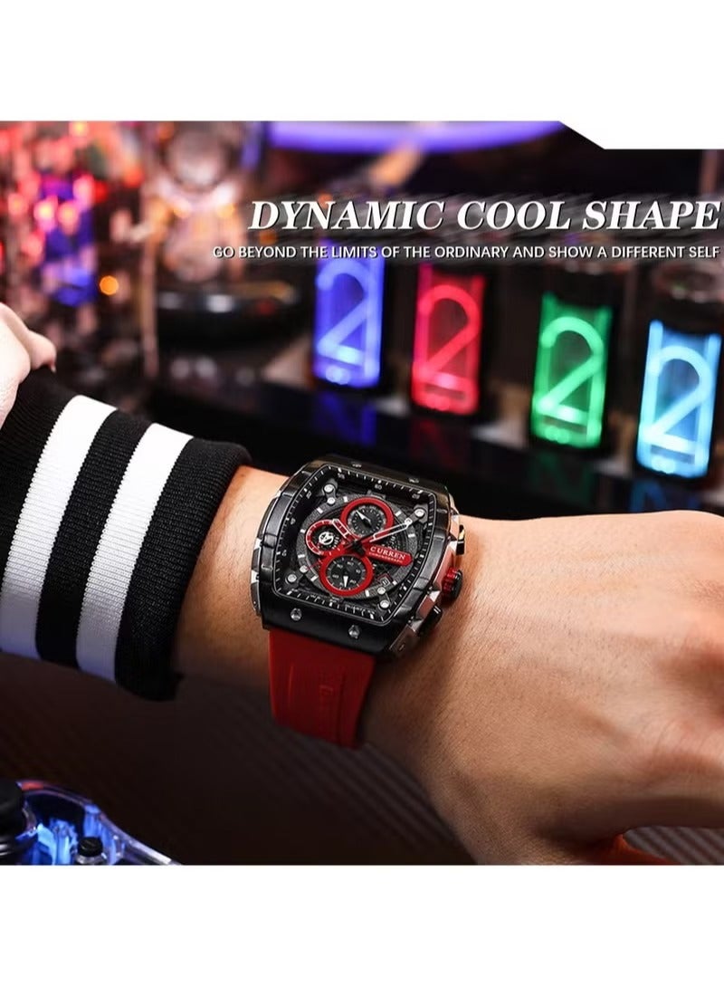 CURREN Men's Chronograph Luminous Sport Watch with Red Silicon - Image 3