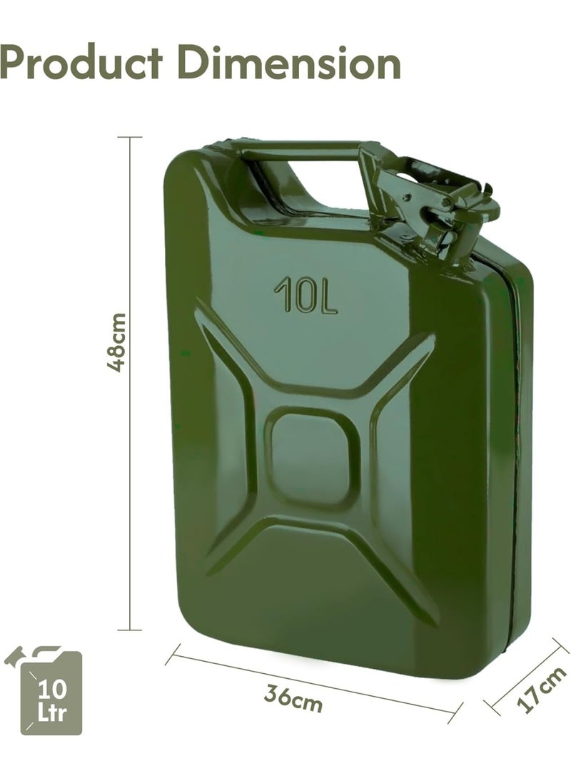 Trezvo Metal Jerry Can – Fuel Storage Container for Petrol, Diesel, or Water – Steel with Flexible Metal Spout – Green – Made in Taiwan (10 L) - Image 2