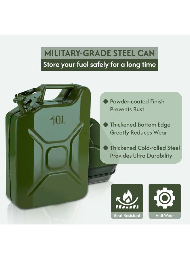 Trezvo Metal Jerry Can – Fuel Storage Container for Petrol, Diesel, or Water – Steel with Flexible Metal Spout – Green – Made in Taiwan (10 L) - Image 3