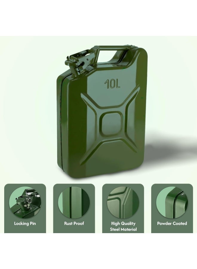 Trezvo Metal Jerry Can – Fuel Storage Container for Petrol, Diesel, or Water – Steel with Flexible Metal Spout – Green – Made in Taiwan (10 L) - Image 4