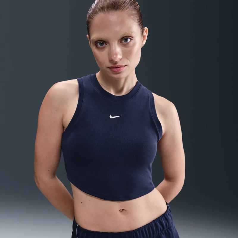Nike Blue Women's Sportswear Chill Tight Cropped Mini-Rib Tank Top for Women | Best Price UAE