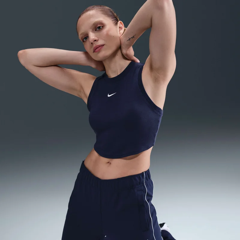 Nike Blue Women's Sportswear Chill Tight Cropped Mini-Rib Tank Top for Women | Best Price UAE