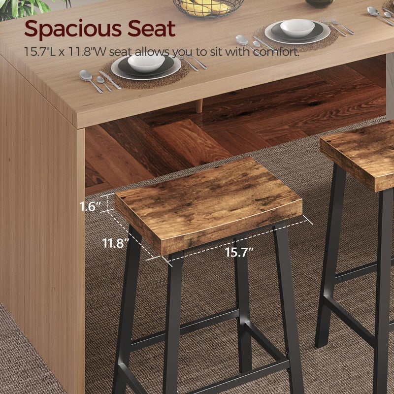 MAHANCRIS Bar Stools,Counter Height Bar Stools Set of 2, 23.7 Inch Saddle Stools with Footrest, Kitchen Stools, Industrial Style, for Dining Room, Counter, Bar, Rustic Brown and Black BAHR0801N1 - Image 3