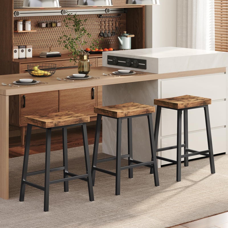 MAHANCRIS Bar Stools,Counter Height Bar Stools Set of 2, 23.7 Inch Saddle Stools with Footrest, Kitchen Stools, Industrial Style, for Dining Room, Counter, Bar, Rustic Brown and Black BAHR0801N1 - Image 2