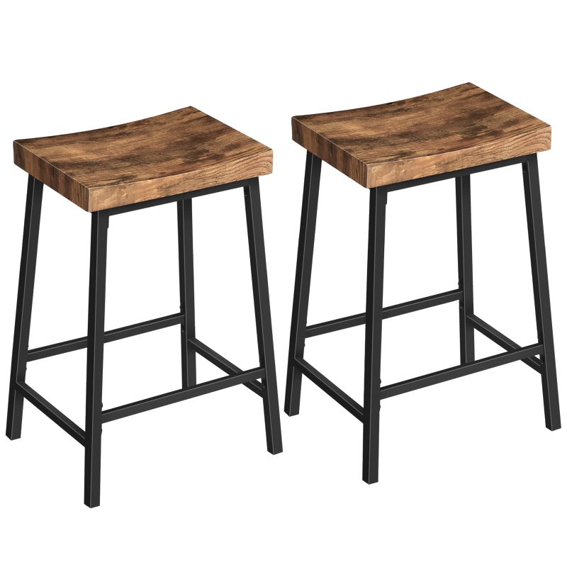 MAHANCRIS Bar Stools,Counter Height Bar Stools Set of 2, 23.7 Inch Saddle Stools with Footrest, Kitchen Stools, Industrial Style, for Dining Room, Counter, Bar, Rustic Brown and Black BAHR0801N1 - Image 1