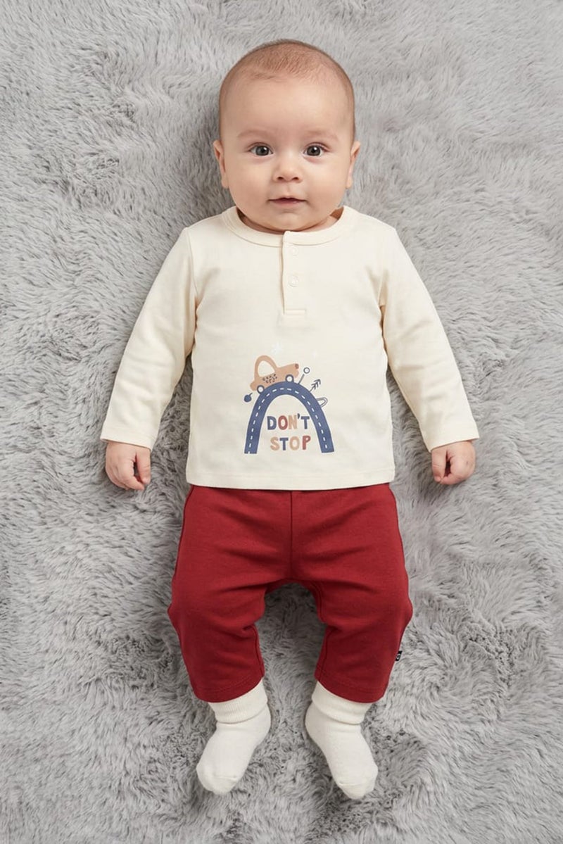 POPEES Toddlers Boy 2 Pcs Graphic Print T-Shirt And Pants Set, Multicolor - Image 1