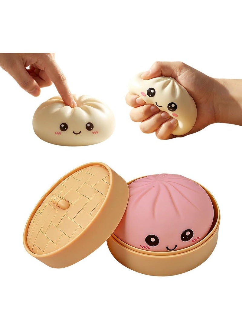 Dumpling Squishies Toy, Giant Glitter Dumpling, Colorful Dumplings Stress Balls Fidget Sensory Toy,Soft Squeeze Decompression Dough with Food Steamer, Kids Birthday Party Favor Gift For Boys Girls (pink) - Image 1