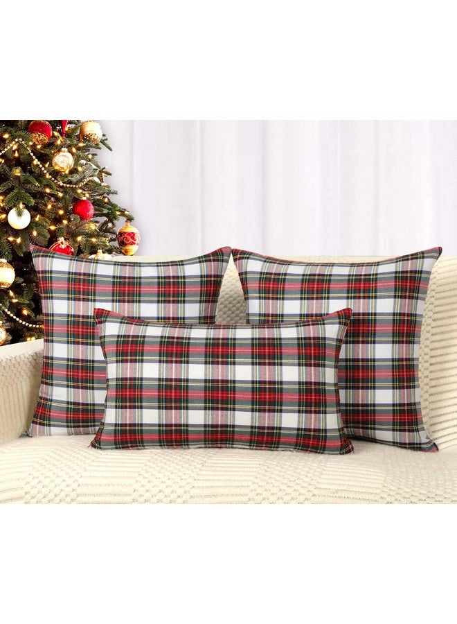 4TH Emotion Set of 2 Christmas Scottish Tartan Plaid Throw Pillow Covers Cushion Case Polyester for Farmhouse Home Decor Red and White, 18 x 18 Inches - Image 4