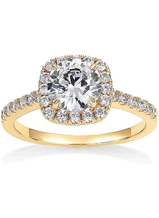 PAVOI 14K Gold Plated Square Halo Engagement Rings | Premium Cubic Zirconia Promise Eternity Ring for Women | Wedding Bands - Image 1