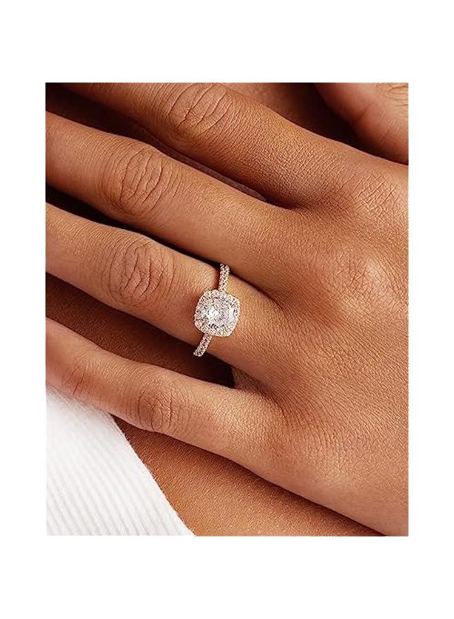 PAVOI 14K Gold Plated Square Halo Engagement Rings | Premium Cubic Zirconia Promise Eternity Ring for Women | Wedding Bands - Image 2