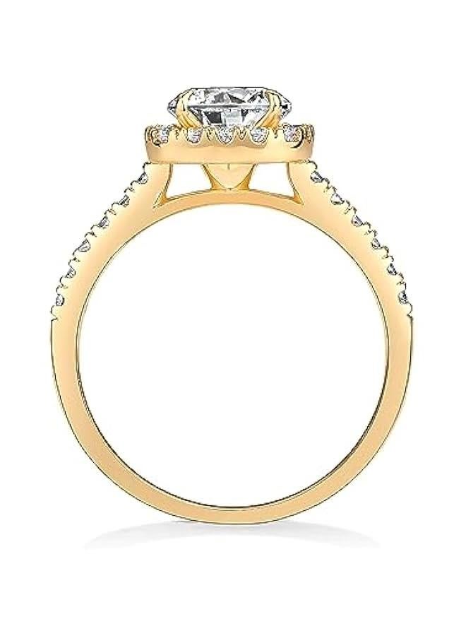 PAVOI 14K Gold Plated Square Halo Engagement Rings | Premium Cubic Zirconia Promise Eternity Ring for Women | Wedding Bands - Image 3