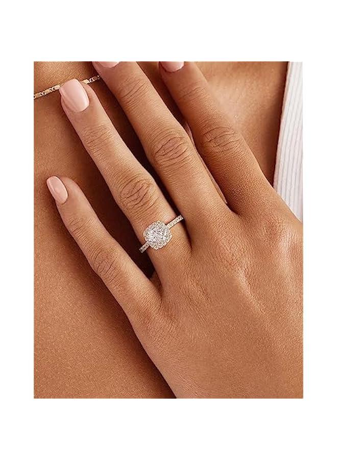 PAVOI 14K Gold Plated Square Halo Engagement Rings | Premium Cubic Zirconia Promise Eternity Ring for Women | Wedding Bands - Image 4