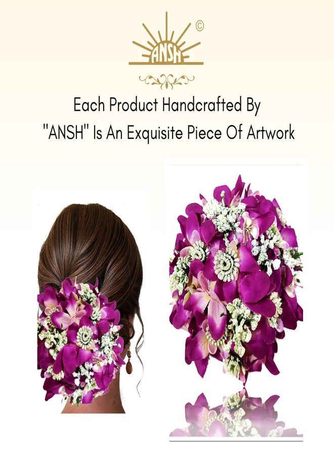 Ansh Artificial Glossy Lily Flower Design Rounded Hairpin/Judapin/Juda Bun | Bridal Hair Accessories for Women and Girls (Purple) - 2236, Pack of 1 - Image 3