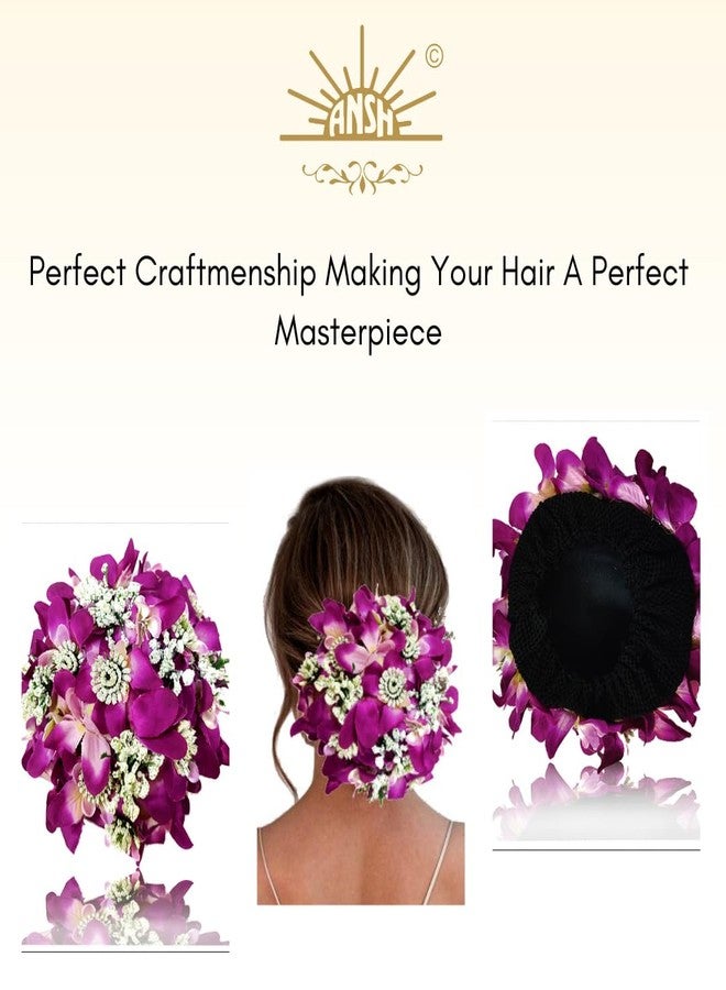 Ansh Artificial Glossy Lily Flower Design Rounded Hairpin/Judapin/Juda Bun | Bridal Hair Accessories for Women and Girls (Purple) - 2236, Pack of 1 - Image 4