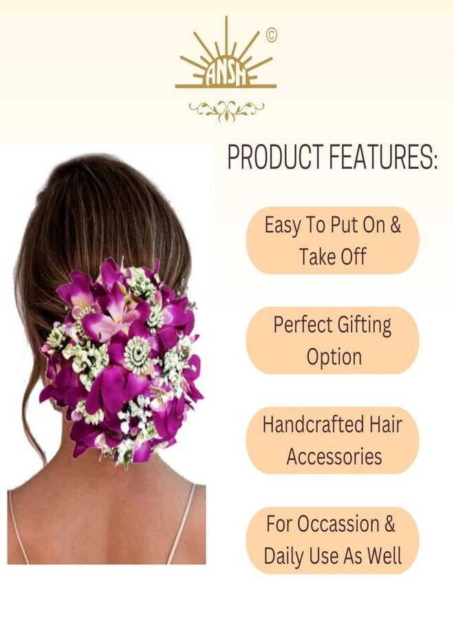Ansh Artificial Glossy Lily Flower Design Rounded Hairpin/Judapin/Juda Bun | Bridal Hair Accessories for Women and Girls (Purple) - 2236, Pack of 1 - Image 2