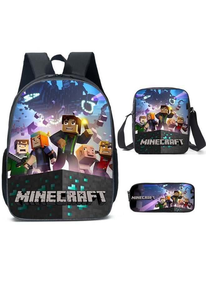 Minecraft backpack pencil case satchel three-piece suit men and women leisure sports travel backpack student school backpack - Image 1