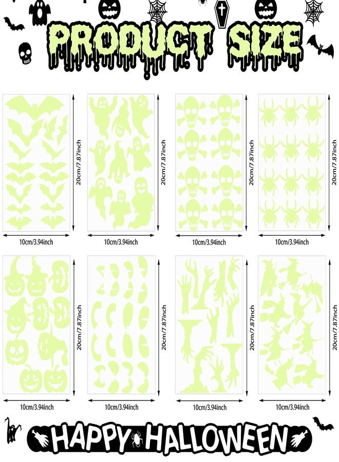 Marspark 99 Pieces Halloween Glow in The Dark Stickers Halloween Luminous Window Decal Wall Stickers Ghost Bat Pumpkin Spider Eye Skeleton Night Glow Stickers Modern Removable for Halloween Theme Party - Image 4