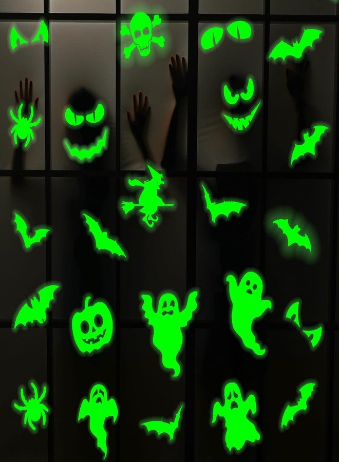 Marspark 99 Pieces Halloween Glow in The Dark Stickers Halloween Luminous Window Decal Wall Stickers Ghost Bat Pumpkin Spider Eye Skeleton Night Glow Stickers Modern Removable for Halloween Theme Party - Image 2