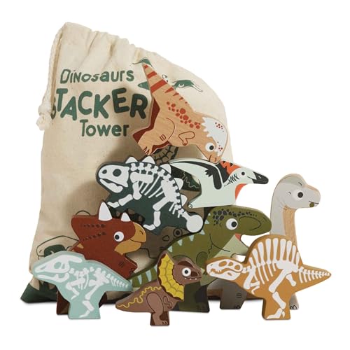 Le Toy Van Wooden Jurassic Stacking Dinosaurs Bag Girls Boys 10 Piece Stacking Play Set Suitable for Ages 18 Mths - Image 1