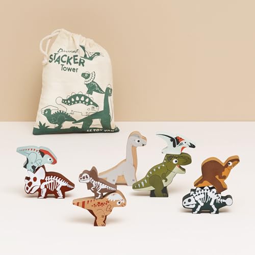 Le Toy Van Wooden Jurassic Stacking Dinosaurs Bag Girls Boys 10 Piece Stacking Play Set Suitable for Ages 18 Mths - Image 3