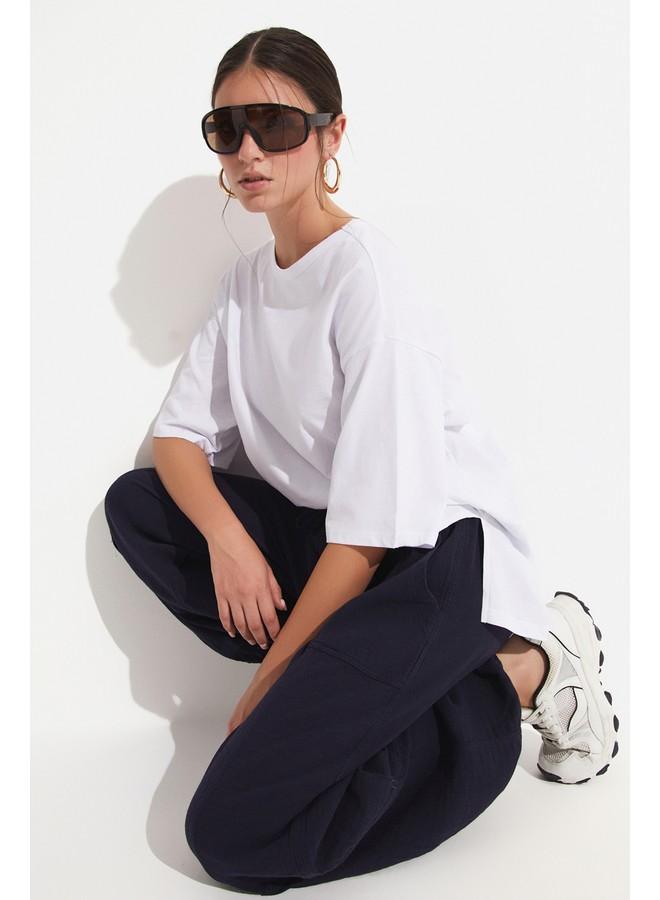 جون بنطلون قطن مفصل بجيب يونيو - كحلي - Image 2