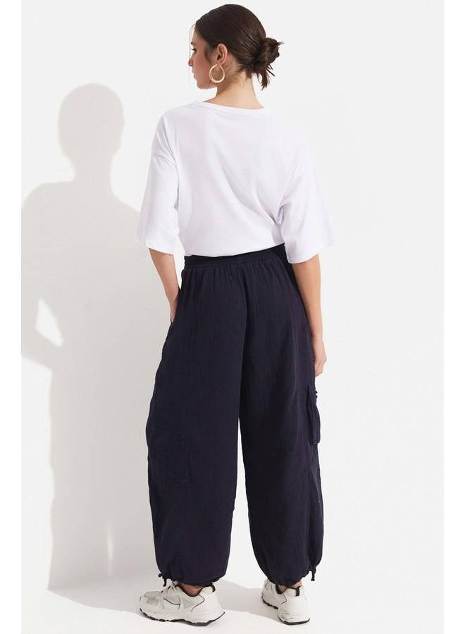 جون بنطلون قطن مفصل بجيب يونيو - كحلي - Image 3