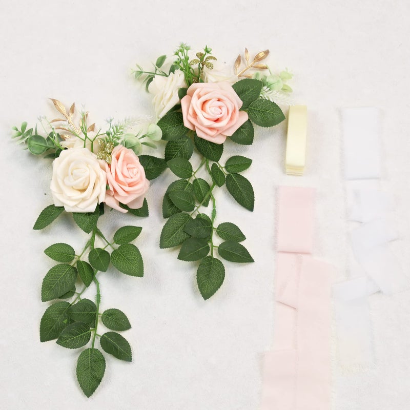 DreamBuilt Wedding Aisle Decorations - Set of 10 Pew Flowers - Artificial Roses & Eucalyptus - Pink & Cream - 5.5" x 13" - Elegant Traditional Modern Style - Chair Flowers - Image 5