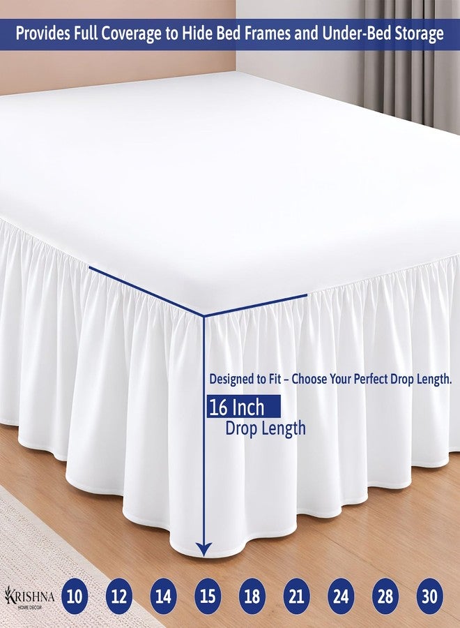 KRISHNA Ruffled Bed Skirt with Split Corners Queen, 100% Microfiber Hotel Quality, 16 Inch Drop Dust Ruffle Gathered Bedskirt with Platform, 60" x 80", White - Image 3