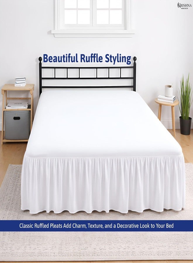 KRISHNA Ruffled Bed Skirt with Split Corners Queen, 100% Microfiber Hotel Quality, 16 Inch Drop Dust Ruffle Gathered Bedskirt with Platform, 60" x 80", White - Image 5