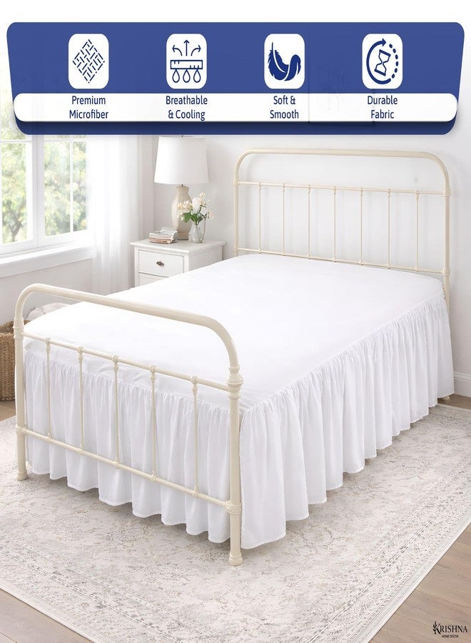 KRISHNA Ruffled Bed Skirt with Split Corners Queen, 100% Microfiber Hotel Quality, 16 Inch Drop Dust Ruffle Gathered Bedskirt with Platform, 60" x 80", White - Image 2