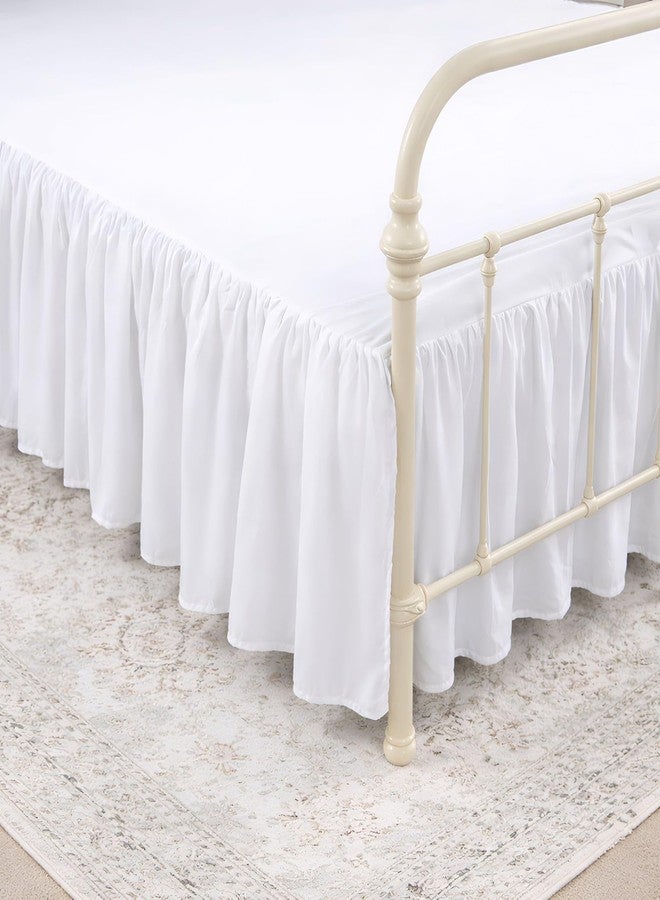 KRISHNA Ruffled Bed Skirt with Split Corners Queen, 100% Microfiber Hotel Quality, 16 Inch Drop Dust Ruffle Gathered Bedskirt with Platform, 60" x 80", White - Image 1