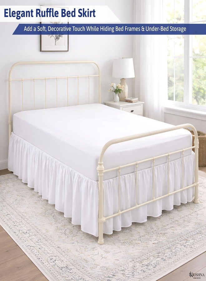 KRISHNA Ruffled Bed Skirt with Split Corners Queen, 100% Microfiber Hotel Quality, 16 Inch Drop Dust Ruffle Gathered Bedskirt with Platform, 60" x 80", White - Image 4