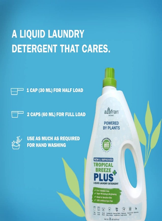 Azafran Plant Based 8-in-1 Tropical Breeze Liquid Laundry Detergent, 2L, Whitens & Brightens Clothes, Removes Tough Stains, Ideal for Top or Front Load, For All Clothes, Delicates & Baby Clothes - Image 4