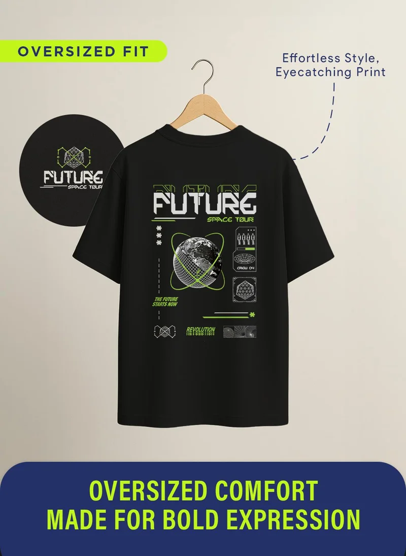 NOBERO Black Men Oversized Graphic Printed T-shirt for Men | Best Price UAE