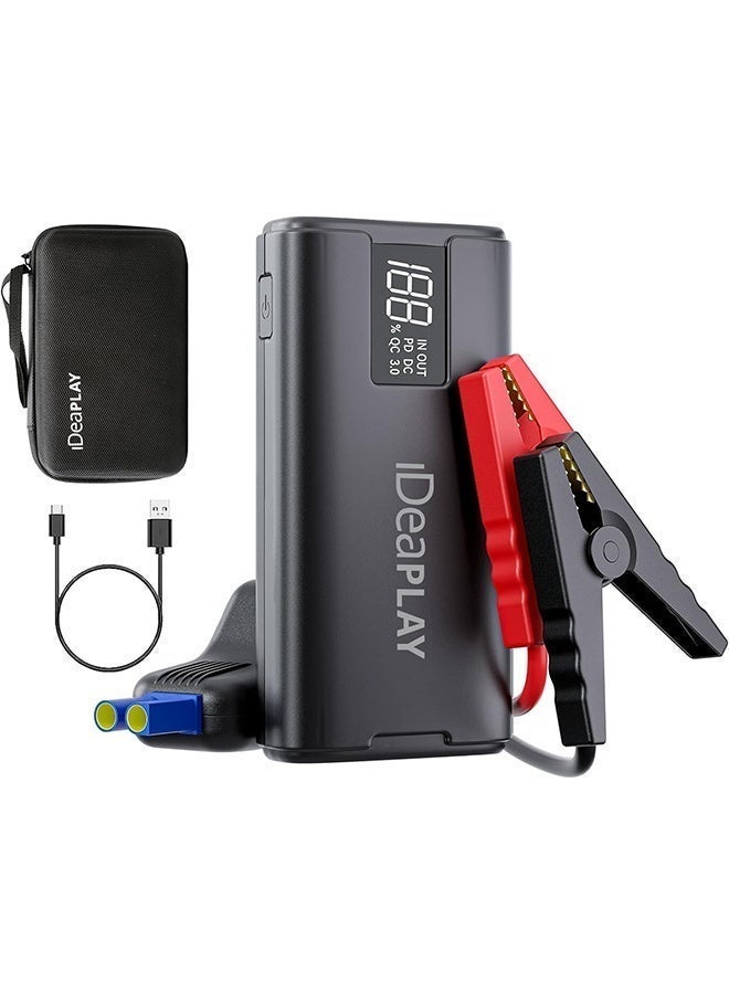 IDEAPLAY J10 Jump Starter, 2000A 12v Car Batery jump Starter Portable for Up to 8.0L Gas and 7.0L Diesel Engine.Jump Box with Jumper Cables, Type C Fast Charging Battery Jumper (Black) - Image 2