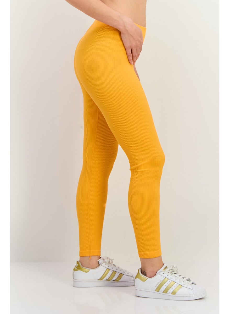 Lefties Women Plain Pull On Leggings, Orange  - Image 3