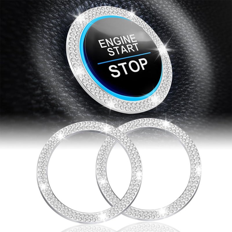 STHIRA® 2 PCS Crystal Double Rhinestone Car Engine Start Stop Decoration Ring, Bling Car Interior Accessories for Women, Push to Start Button Cover/Sticker, Key Ignition & Knob Bling Ring Varied available picks - Image 1