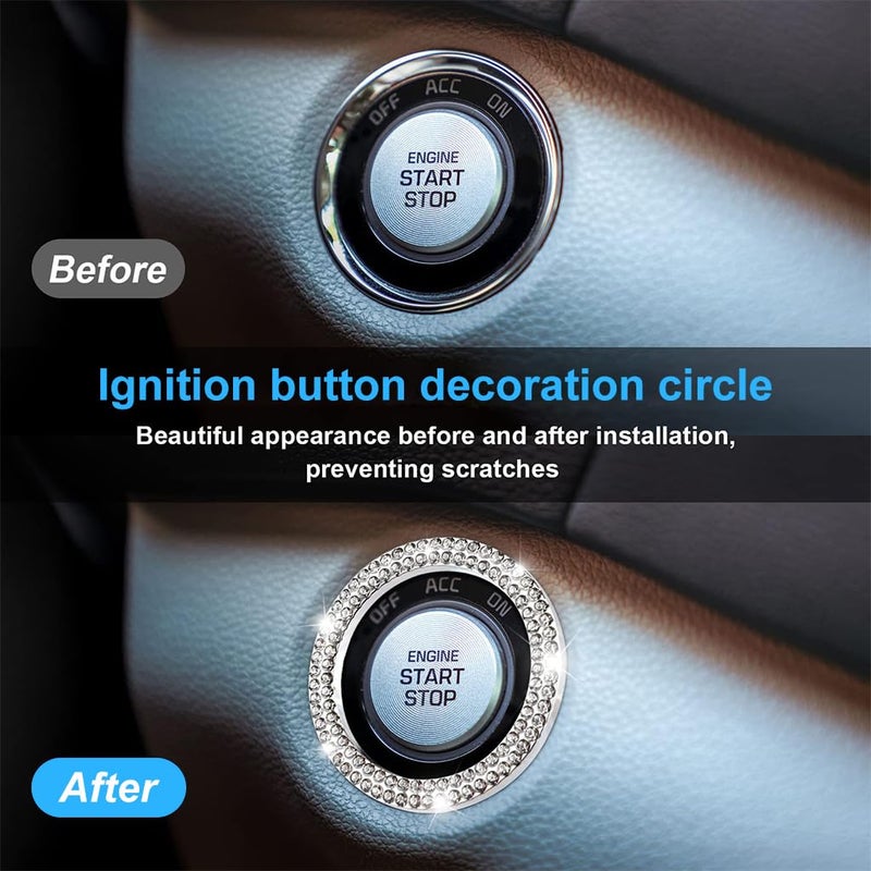STHIRA® 2 PCS Crystal Double Rhinestone Car Engine Start Stop Decoration Ring, Bling Car Interior Accessories for Women, Push to Start Button Cover/Sticker, Key Ignition & Knob Bling Ring Varied available picks - Image 5