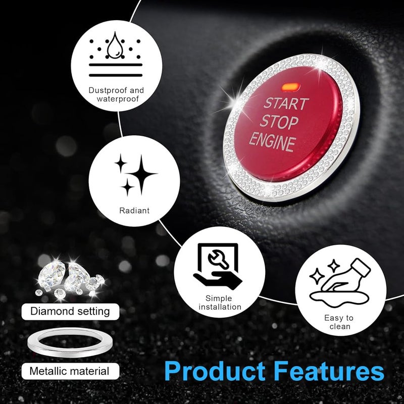STHIRA® 2 PCS Crystal Double Rhinestone Car Engine Start Stop Decoration Ring, Bling Car Interior Accessories for Women, Push to Start Button Cover/Sticker, Key Ignition & Knob Bling Ring Varied available picks - Image 4