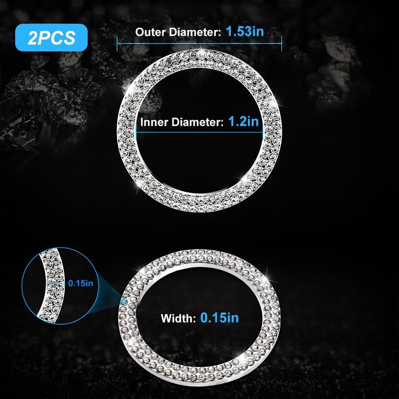 STHIRA® 2 PCS Crystal Double Rhinestone Car Engine Start Stop Decoration Ring, Bling Car Interior Accessories for Women, Push to Start Button Cover/Sticker, Key Ignition & Knob Bling Ring Varied available picks - Image 2