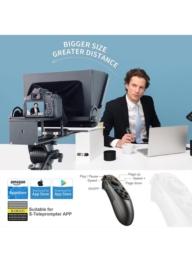 ILOKNZI 16 inch Large Teleprompter for All Tablets (4-12.9 inch Tablet), Remote Control and Teleprompter App, 70/30 Beam Splitter Glass, Aluminum Body and a Packbag, Angle Adjustment, Make Short Videos/Speech  - Image 2