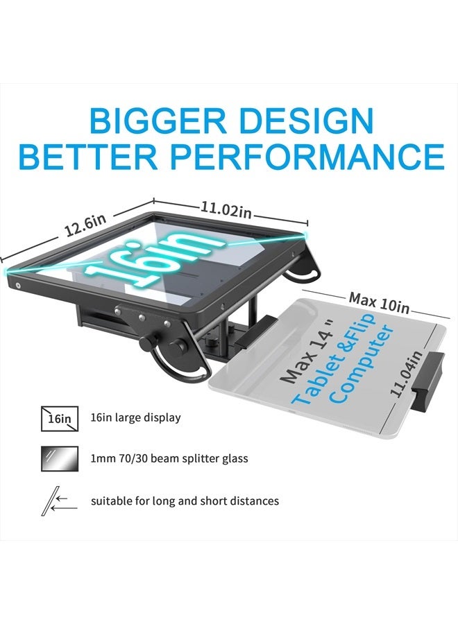 ILOKNZI 16 inch Large Teleprompter for All Tablets (4-12.9 inch Tablet), Remote Control and Teleprompter App, 70/30 Beam Splitter Glass, Aluminum Body and a Packbag, Angle Adjustment, Make Short Videos/Speech  - Image 3
