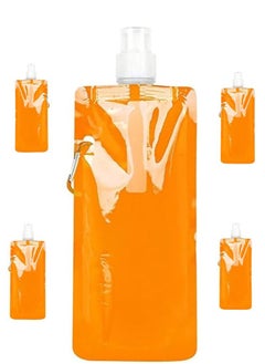 Vitacelli Foldable Sports Bottle Orange,5Pcs Reusable Drink Pouches Bags,480ml Collapsible Water Bottles for Outdoor Sports,Biking,Hiking,Travel  - Image 1