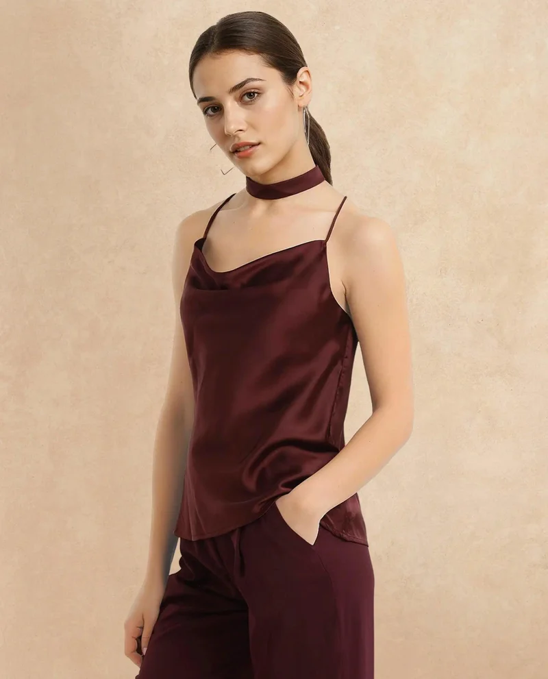 Rareism Women's Shoulder Straps Cowl Neck Plain Top